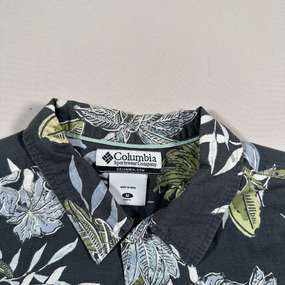 Vintage Columbia Button Down‎ Shirt Mens M Tropical Floral Hawaiian Dark Gray - Picture 4 of 11